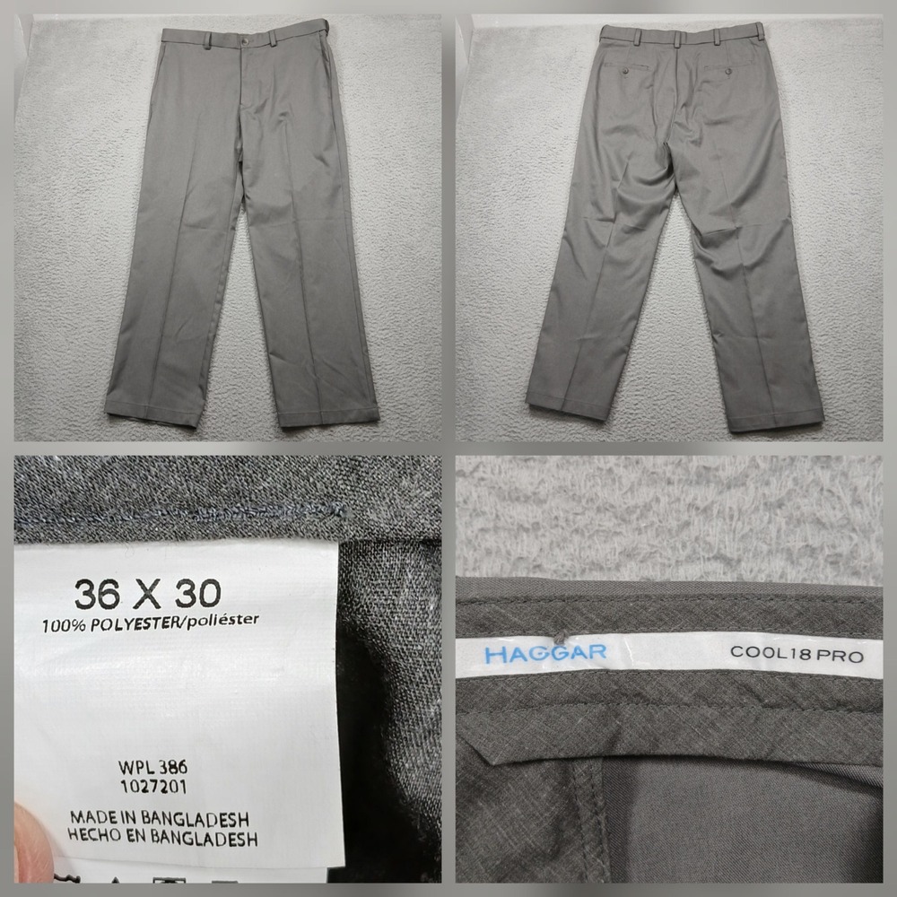 Haggar Cool 18 Pro Dress Pants Mens 36x30 Gray Flat Front